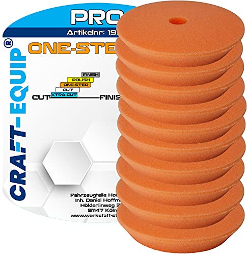 10er Sparpack Craft-Equip PRO Polierschwamm Polierpad mit Klettverschluss Made IN EU (10er Sparpack 125mm DA Polierschwam ONE-Step ORANGE)