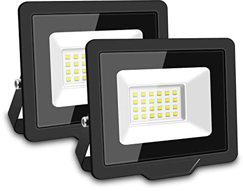 SKYWORLD 2 Pcs Projecteur LED Extérieur 20W 2000LM, 6000K Blanc Spot LED Extérieur, Lumière de Sécurité IP66 Étanche, Lampe LED Eclairage pour Patio Jardin Garage Entrée Terrasse Usine
