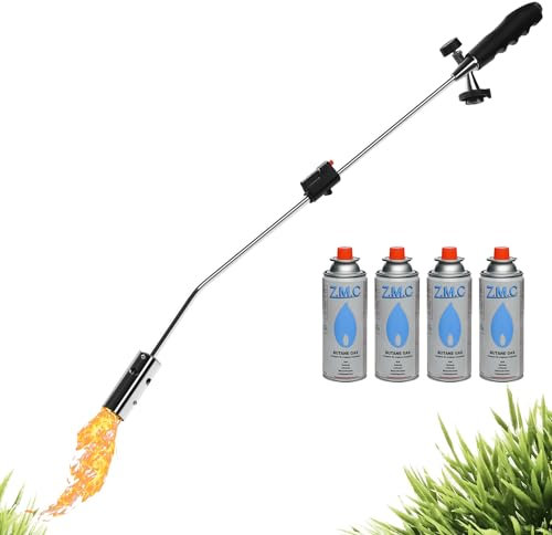 Hierbicida Quemador de Maleza Unkrautreiniger + 4x Cartuchos Gas 227g MSF-1a Con Encendido Piezoeléctrico Flameador Flammspritzpistole Mechero Bunsen Soplete Soldar