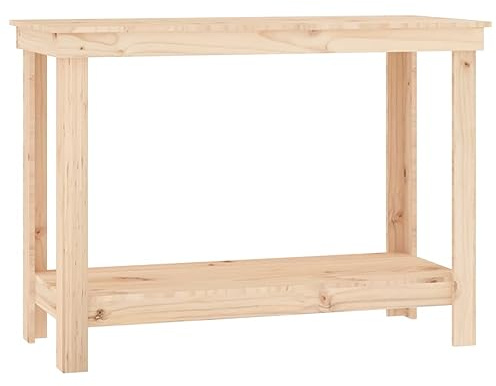 vidaXL Robust Garage Workbench, Solid Untreated Pine Wood, Ample Storage Shelf, Sturdy Frame, Large Working Area