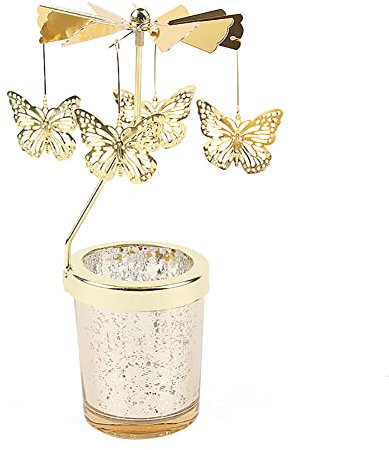 Rotierender Kerzenhalter Glas, Karussell Teelicht Teelichthalter Motiv Schmetterling Spinnen Teelicht Kerzenhalter Kerzenständer Weihnachtsdeko für Geburtstag Hochzeit Deko Wohnzimmer Tischdeko