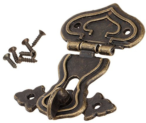 Mgoodoo 1 Stück Retro Antik Bronze Herz Box Hasp Lock Verschluss mit Befestigungsschrauben für Schubladen, Schrank, Schmuckschatulle, Holzkoffer, Kofferraum, Hardware – 63 x 47 mm