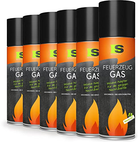 Spraytive 12 x 500ml XXL Butangas für Flambierbrenner & Feuerzeuge - Feuerzeuggas inkl. Adapter zum Nachfüllen - Kompatibel zu Clipper-Feuerzeug, Jet-Flamme, Küchenbrenner u.vm.
