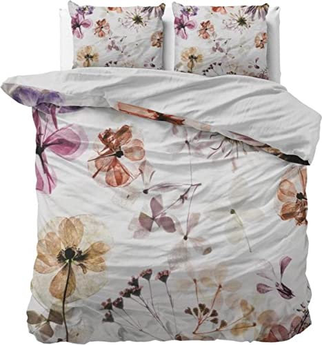 Sleeptime Bettwäsche 3teilig 240cm x 220cm 3teilig weiß - Wunderschöne Blumen - weich & bügelfrei Bettbezüge mit Knopfverschluss - Bettwäsche Set mit 2 Kissenbezüge 60cm x 70cm