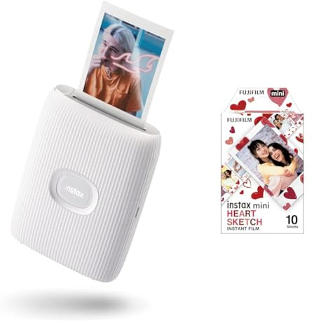 INSTAX Mini LINK2 Smartphone Printer, Clay White & Mini Film Heart Sketch
