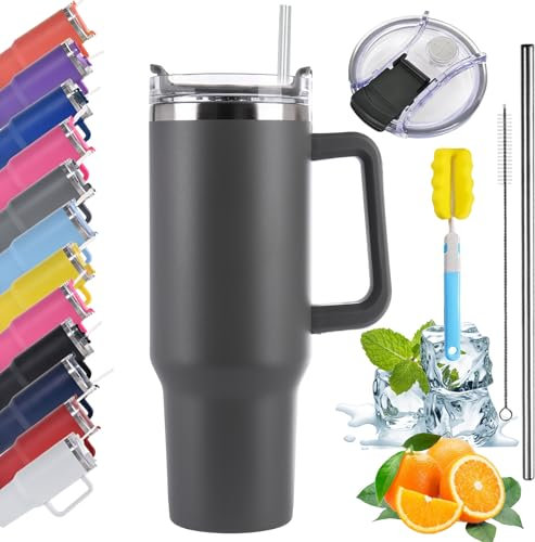 Farberly Taza térmica con asa y pajita, vaso térmico para coche y viajes