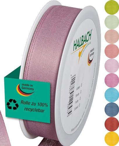 Halbach Seidenbänder Geschenkband | Breite 25mm Länge 25m | Schleifenband made in Germany | Geschenkbänder in Vielzahl von Farben und Breiten, perfekt zum Verpacken und Dekorieren, Farbe: pale berry