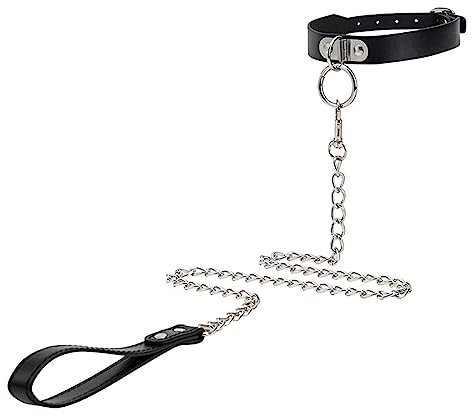 Halsfessel Halskette mit O-Ring Slave Halsband Bondage PU Leder Fetisch SM Fesseln Halsbänder Halsband Flirt Erwachsene Sexspielzeug für Paar, Frau (Schwarz)