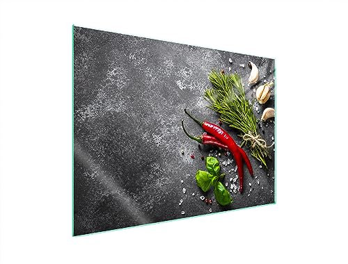 TMK ArtDeko Herdabdeckplatte 70x52 cm 1-teilig Ceranfeldabdeckung Induktion Herdschutz Spritzschutz Glasplatte Deko Schneidebrett, Chili