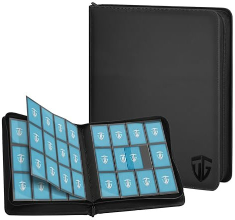 TCGUARD 12 Fächer Sammelkarten Album Reißverschluss Binder für 720 Karten | Karten Sammelalbum Ordner | Sichere seitliche Ladetaschen | Kompatibel mit YuGiOh, MTG, Sportkarten (Schwartz)