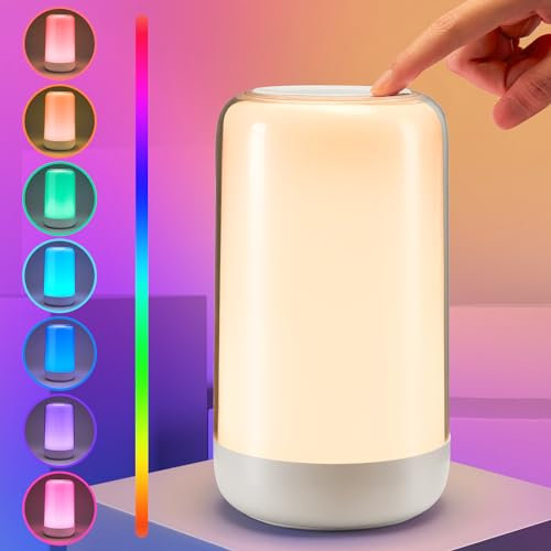 PIKOY Lampe de Chevet Chambre, 10 Niveaux + 16 RGB Couleurs Dimmable Lampe de Chevet Tactile, Veilleuse Adulte Veilleuse Enfant