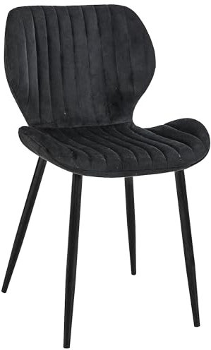 AKORD | Esszimmerstühle mit Samt | Gepolsterter Stuhl aus Velours | Gesteppter Esszimmerstuhl | Esstisch mit Stahlbeinen | Sessel Wohnzimmer | Samtstuhl | Belastbarkeit: 125 kg | Schwarz