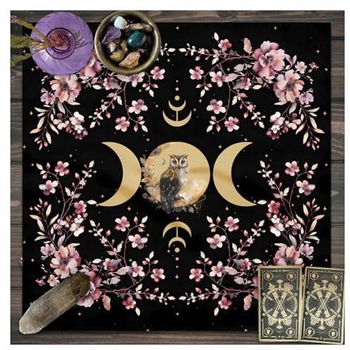 Wisafory Altartuch Tarotkarten Tischdecke Mond Phases Blumen Altardecke Spirituell Altar Tarot Tuch Hexerei Astrologie Tischtuch Quadratisch Wandteppich Himmlisches Decktuch Stil 6 49x49cm