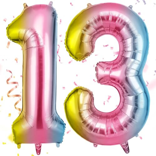 OFFCUP Farbverlauf Zahl Luftballoon, Riesige Folienballon Zahl 13, 40 Zoll Helium Ballons Geburtstag zahlen Luftballon Geburtstagsdeko Zahlenballon Jubiläumsparty Dekoration Bunt Folienzahlen Ballons