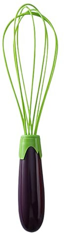 Worparsen Fouet à poignée de légumes facile à nettoyer pour fouetter les œufs à la crème 2 en 1, pliable, fil d'acier revêtu de silicone, design ergonomique, mélange confortable, aubergine
