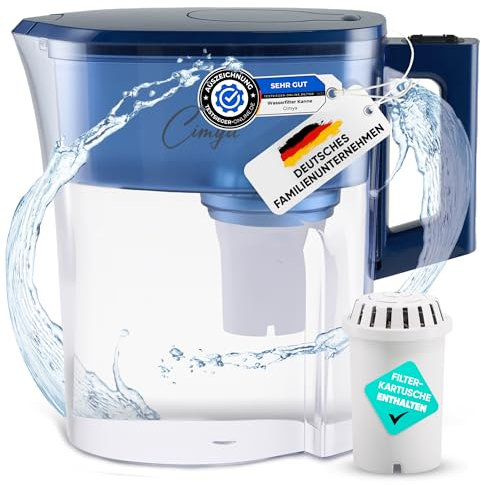 Wasserfilter Kanne Trinkwasser 2,4L inkl.1x 60 Tage Filter Aktivkohle Kartusche mit 8-fachem Filtersystem ohne Chemie, Wasser Water Purifier filtert Kalk, Chlor, Schadstoffe,erhöht den pH-Wert (Blau)
