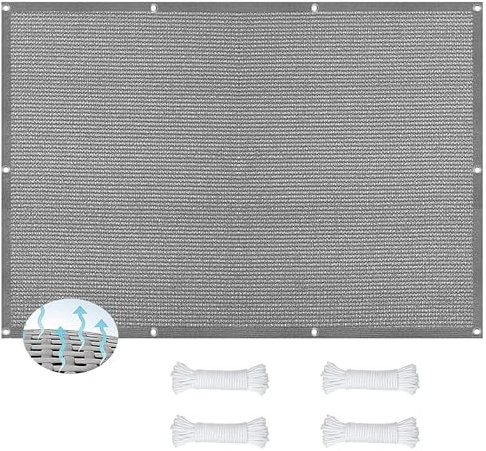 Sonnenschutz inkl Befestigungsseile 2.2 x 3 m Uv-Schutz Windschutz Sonnenschirm Segel Sonnenschutz Netz mit Ösen Befestigungs Kit für Carport Pflanze Pergola Zaun Außen, Hellgrau