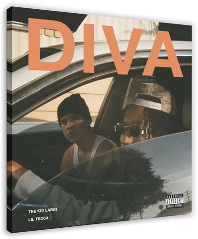 NFJUVX The Kid Laroi Diva (feat. Lil Tecca) – Einzelalbum-Poster, Leinwand-Poster, Schlafzimmer-Dekor, Sportlandschaft, Büro, Raumdekoration, Geschenk, Rahmen-Stil, 40 x 40 cm