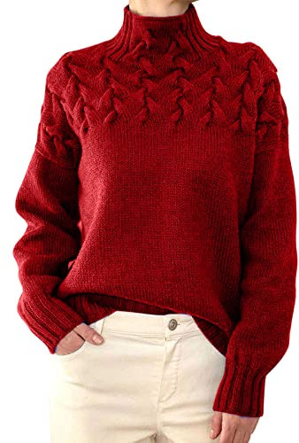 TEPTDirio Women's Plus Size Oversized Funnel Neck Jumper - Black, Cream, Red