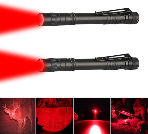 LIAISIMI Rotlicht Taschenlampe Mini Rot LED Taschenlampen mit Stift Clip Wasserdichte Taschenlamp Rote Taschenlampe 13cm für Sternenbeobachtung, Nachtsicht, Angeln, Erkundung (2 Pack-Red)
