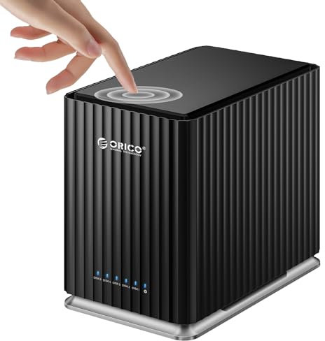 ORICO 5 Bay Hard Drive Enclosure for 2.5”/3.5” SATA HDD/SSD, DAS Storage with 12V/10A Power Adapter, Plug and Play Maximum 5*22TB Storage for Personal Local Database - 9758C3
