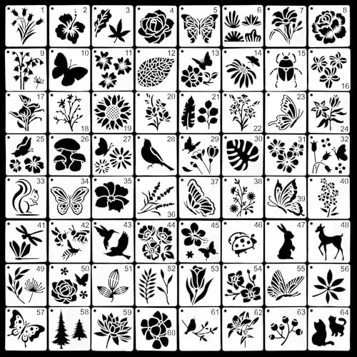 Molain 64 Stück Blumen Schablone, Wiederverwendbar Wildblumen Schablonen zum Malen schablone blumen für Malen Blume Blätter Vogel Zeichnung für Scrapbooking Holz Boden Wand Fliesen