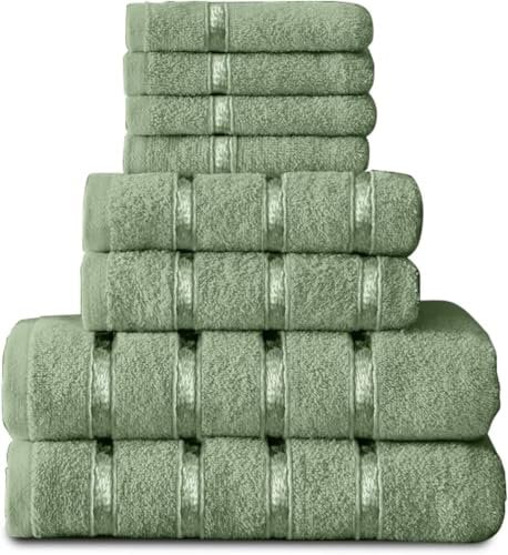 GC GAVENO CAVAILIA 8 Piece Egyptian Cotton Towels - Quick Dry Highly Absorbent Bathroom Towel Ochre - (4 Face Towel + 2 Hand Towel + 2 Bath Towel)