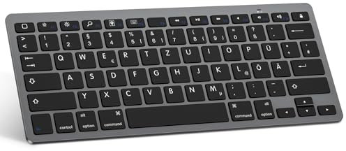OMOTON deutsche Bluetooth Tastatur für iPad 10.9/10.2/9.7, Air 6/5/4/3, Pro 13/12.9/11/10.5 und iPhone, QWERTZ Layout, Tragbare Kabellose, Space Grau