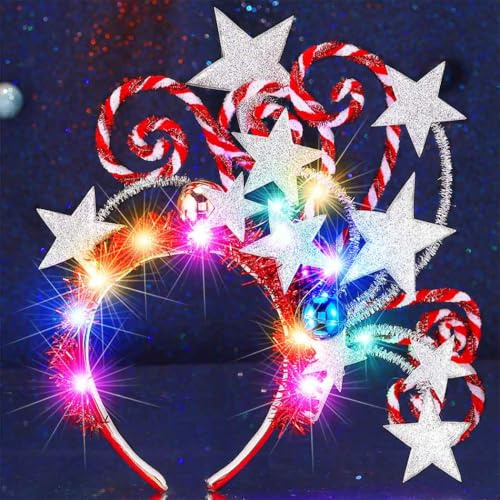 Reaky Leuchtendes Stern-Stirnband LED silberner Heiligenschein, Krone blinkende Sterne Haarband Karneval Haar-Accessoires für Damen | Silberner Stern Stirnbänder LED Ball Haarband