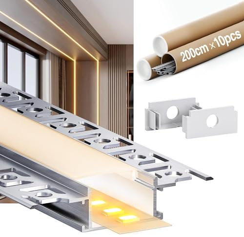 GEEKLUX Profile Alu pour Ruban Led 2 M - Profilé Aluminium LED - Canal Aluminium pour Ruban LED, Profilé Alu avec Couvercle Blanc Laiteux, Embouts et Clips de Montage (SA01, 10 * 2M(Totale 20M))
