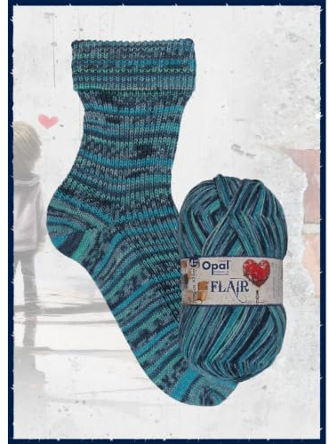 Opal Flair 4-fädiges Garn - Wollmischung, zum Stricken von warmen Socken, Pullovern, Mützen, Handschuhen und Schals, 11484 Blau, 1 x 100g