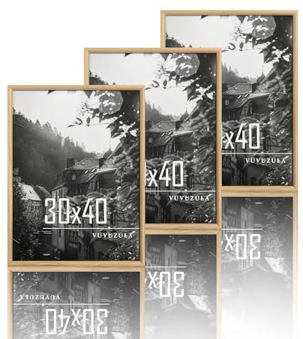 VUVUZULA Bilderrahmen 30x40cm Holz Holzrahmen Eiche 3er Set Fotorahmen MDF Rahmen Posterrahmen Natur