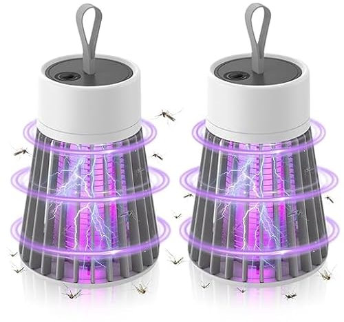 Mineup 2 Pack Insektenvernichter Elektrisch, 2 In 1 Mückenlampe Akku, Mückenfalle Elektrisch, USB Wiederaufladbarer Fliegenfalle, 360° UV Mückenvernichter Lampe Für Küche Innen Außen Camping