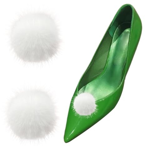 luchike Halloween-Schuh-Clips für Damen, Kleid, Schuhe, Feenkostüm, Halloween, Kostüm, Zubehör, weiß, flauschig, Pompon, 2 Stück