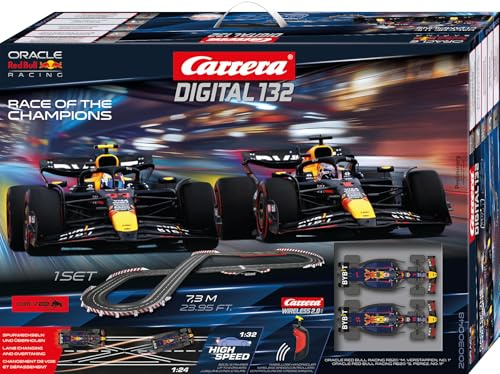 Carrera Digital 132 20030048UK Race of the Champions - Formula 1 1:32 Scale, 7.3 Metres, With Red Bull Racing RB20 M.Verstappen No.1 & S. Perez No.11, UK Plug Version