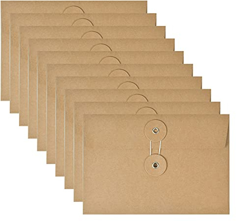 10 Stück Dokumententasche, 4.5 x 6.7 Zoll Kraftpapier Briefumschläge mit Wickeldichtung, Klein Kraft-Umschlag für Büro Schule Rechnungen Zuhause Grußkarten Quittungen