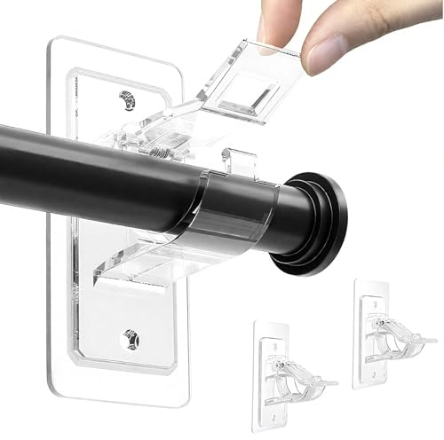 2 Pièces Supports de Tringle à Rideaux,Accroche Rideau Adhesif,Support Rideau Sans Percage PET pour tringle à rideau sans clous pour salle de bain et salon (2 Pièces)