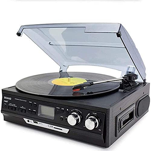 MZBDYYF Classic Style Record Player Vintage Turntable, with AM/FM Radio Cassette Player CD Player 2 Separate Stereo Speakers Radio