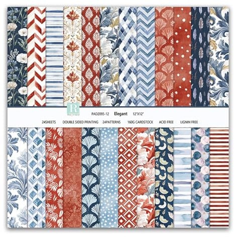 MerwDeeyt Scrapbook Papier Blumen Muster Bastelpapier (Blau) | 24 Blat, Doppelseitiges, 30,5x30,5 cm/12x12 in, Boho Dekorpapier, Buntes Motivpapier, für Journal Scrapbooking