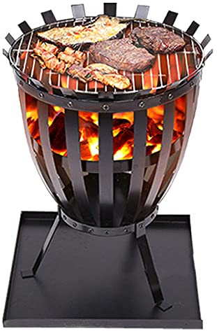 ZJFHEYUO Small Firepit, Fire Pit Fire Basket, Fire Steel Brazier Outdoor Garden Patio Barbecue Heater Fire Burning Log Wood Burner Basket BBQ Grill Ash Tray Round