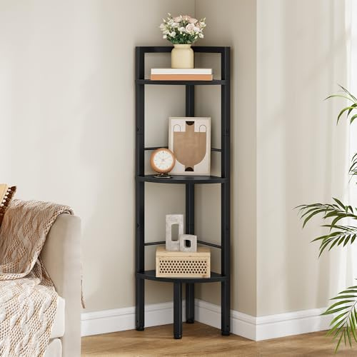 Tajsoon Small Corner Shelf Stand 3 Tier 39.6 Industrial Corner Ladder Shelves, Corner Display Shelf for Bedroom, Living Room, Office, Kitchen, Black
