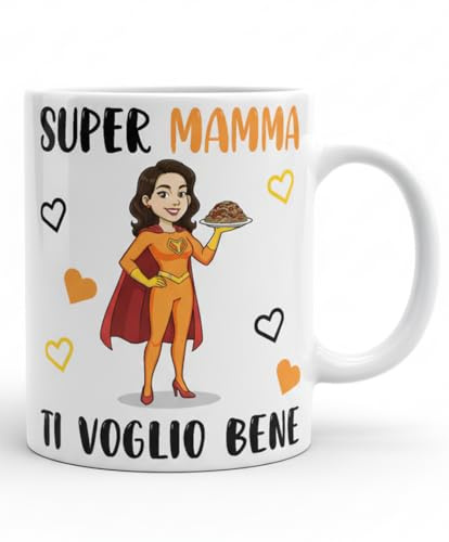 Teetaly Tazza Super Mamma 350 ml in Ceramica | Idea Regalo Originale e Divertente | Perfetta per Compleanno, Natale o Festa della Mamma | Stampa Brillante e Lavabile in Lavastoviglie