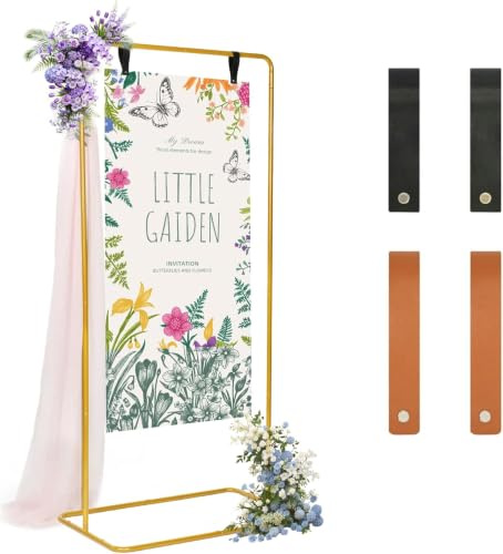 awagas Hochzeitsschild Halter Gold Verstellbar 127-173cm | Hochzeits Willkommensschild Halter Metall Staffelei mit 4 Lederriemen für Hochzeitsschilder Posters Sitzplan & Event-Deko