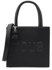 TOUS Schwarze Handtasche, minimalistisches Design mit geprägtem Logo, Kunstleder, eleganter lässiger Stil