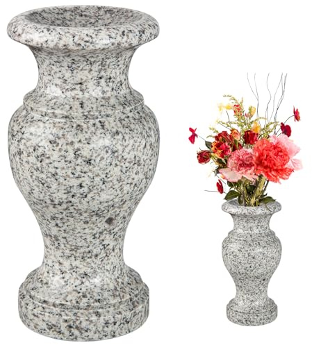 Friedhofsvase, gedrechselte Granitvase, poliert, Grabsteinvase mit Abflusslöchern für den Tisch zu Hause, Friedhofsblumen, Grabstein-Dekorationen(Grau, 1 Stück)