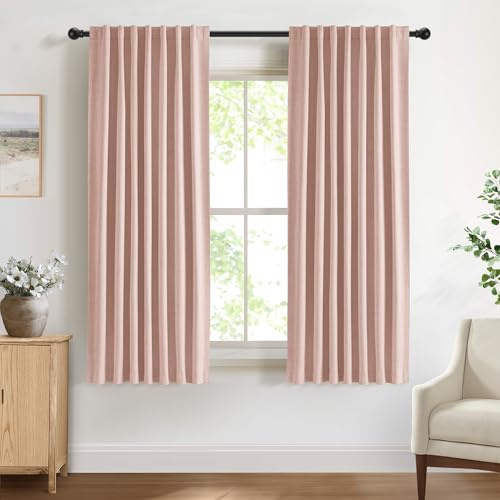 DEFYNEE Rideaux 100% Occultants avec Œillets, Texture de Lin Discret - Set de 2 - H160 x B140 cm -Rideaux Anti-Vue avec Passants pour Chambre à Coucher ou Salon,Rose Poudré