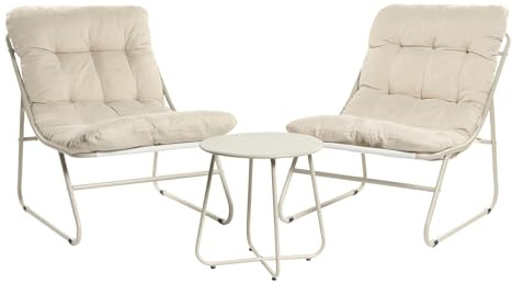 OHS Bistro Sets for 2 for Garden, Comfy Balcony Furniture Metal Frame Garden Table and Chairs with Cushions 3 Piece Indoor Outdoor Patio Furniture - Mykonos, Natural