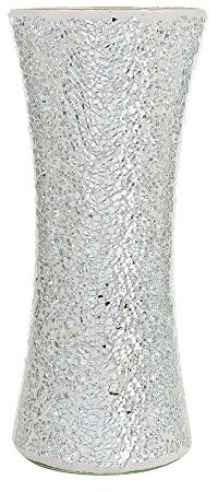 London Boutique Jarrón Decorativo con diseño de Mosaico Brillante para Regalo (Cilindro Plateado)