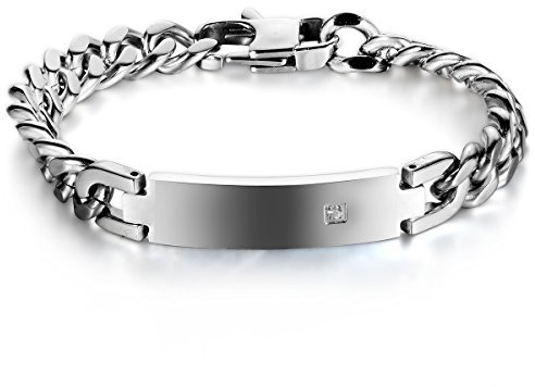 JewelryWe Personalisierte Schmuck Poliert Edelstahl Armbänder Panzerarmband Partnerarmband Armkette Armreif Herren Männer Armband, Silber, kostenlos Gravur