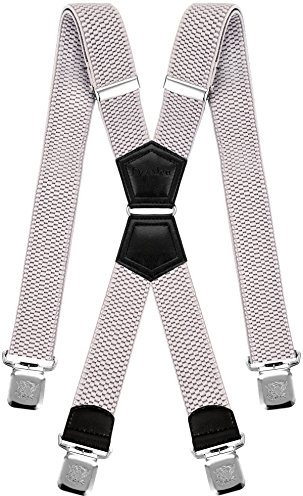 Decalen Hosenträger Herren Extra Stark Breit 4 cm mit sehr starken 4 metall Clips Lang Einheitsgröße für Männer und Damen Einstellbar und Elastisch X Style (Silber)